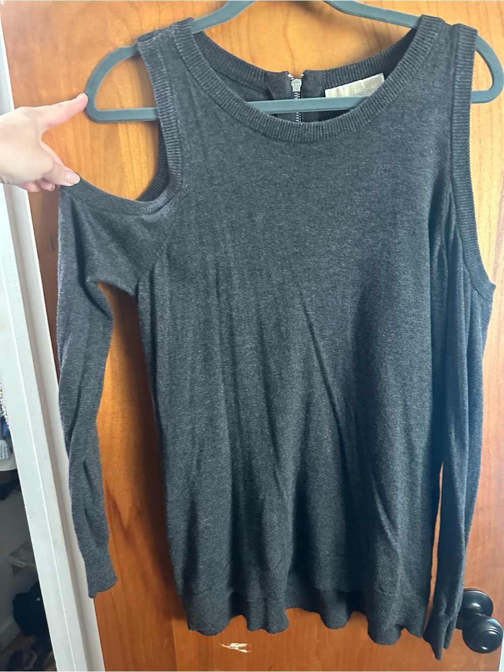 Michael Kors Dark Gray Cold-Shoulder Knit Sweater